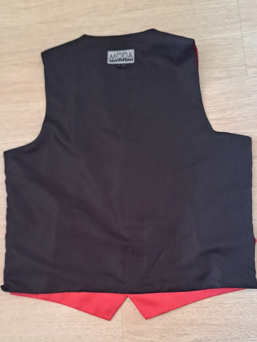 Moda Black Satin Formal Vest with Red Trim